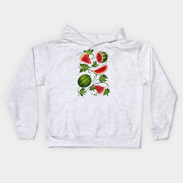 Watermelon and Vines Kids Hoodie by catherold